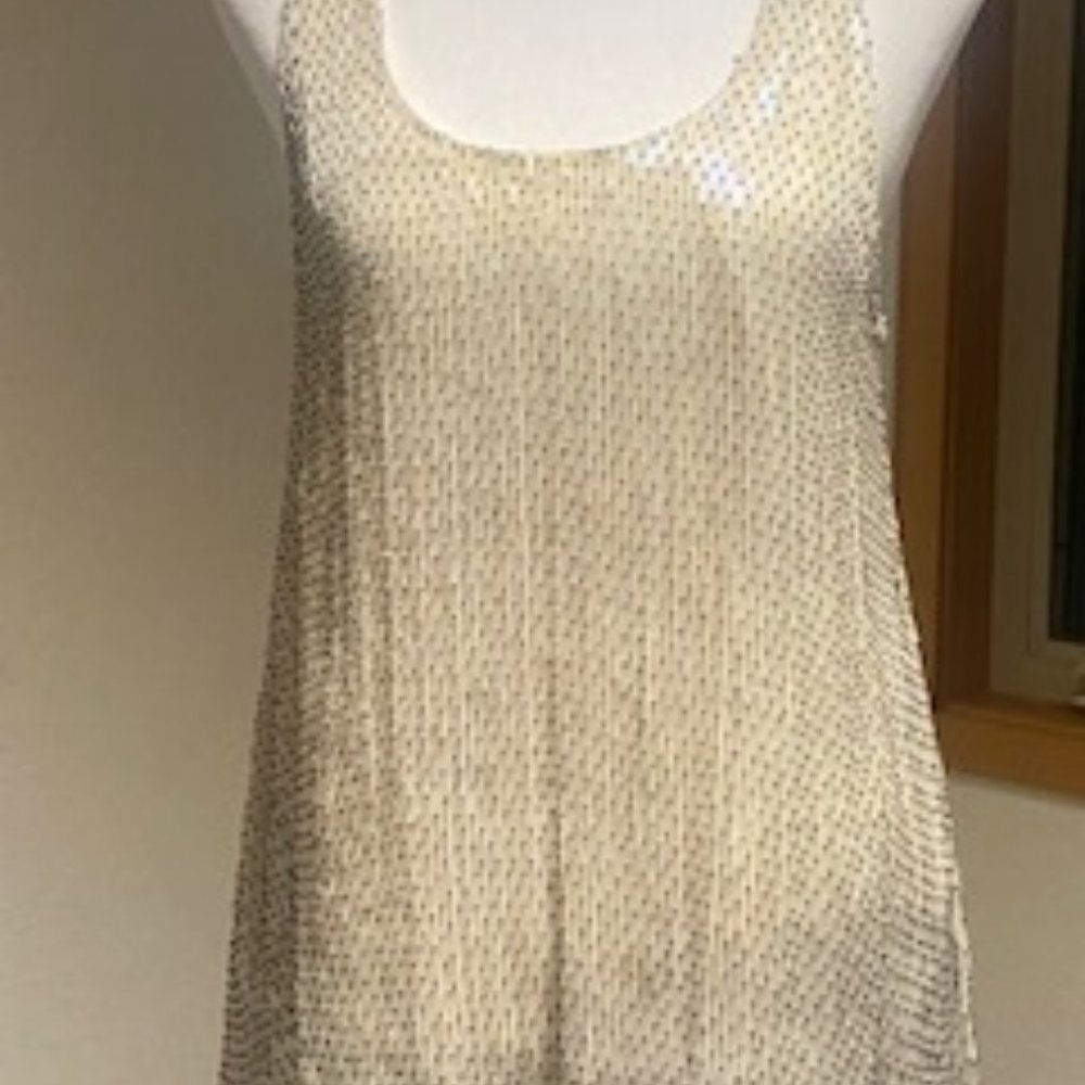 Fully beaded silk crew neck tank top by Rory Beca